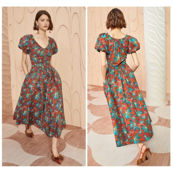 Ulla Johnson Cecile Midi Dress Tropical in Moon Flower Print size 2 puff sleeve - Picture 16 of 16